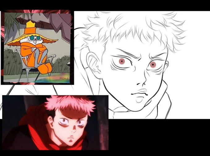 working on some redraws of jjk screenshots 