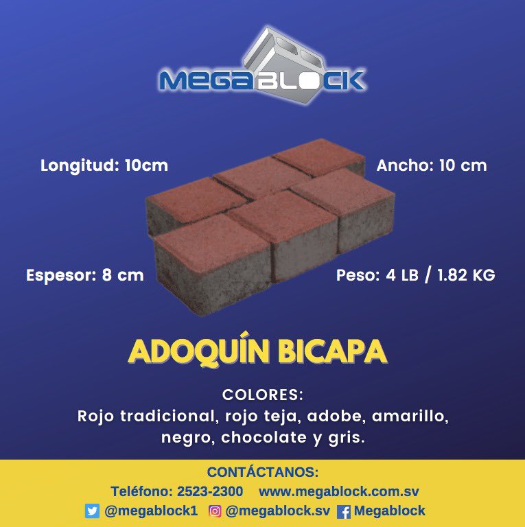 MEGABLOCK1's tweet photo. ▪️ADOQUÍN BICAPA▪️

✅ La instalación es fácil y rápida 

✅ Son muy fáciles de manejar 

✅ Mantenimiento económico 
 
✅ Alta durabilidad

✅ Alto valor estético

📲 CONTÁCTANOS: +503 7842-2248 https://t.co/SpNDIsFjdZ

¡Será un placer atenderte!😃 https://t.co/TVWsGabxrl