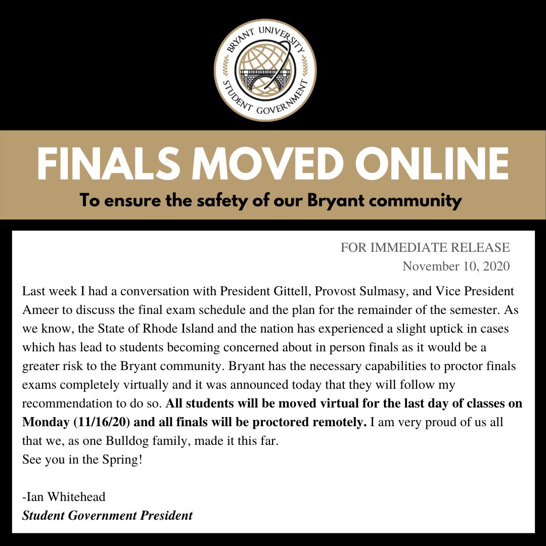 Thank you to the Bryant Administration for their proactive measures to ensure the safety of the Bryant Community!