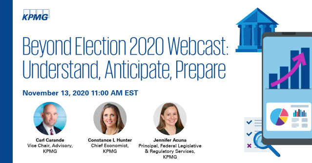 bmeter's tweet photo. Register for a roundtable discussion with @KPMG_US Advisory leader Carl Carande, @ConstanceHunter and @KPMGUS_Tax Washington National Tax team member Jennifer Acuna on 11/13 to learn how business can adapt and succeed in the #PostElection environment. https://t.co/4xePMA9lI0 https://t.co/I3IYc0y8fL