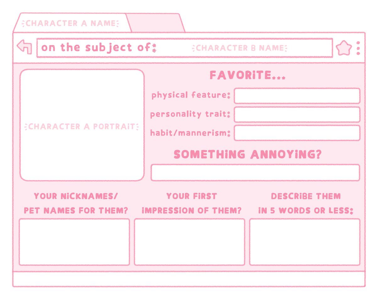 attorneytrash's tweet photo. hello friends i have. made a little ship meme because i wanted something cute to do for my rarepairs. the concept is interviewing the two halves of a pairing about each other. feel free to use if you like them!! i made three sets of colors (link in thread) https://t.co/Yd2MfvvBNM