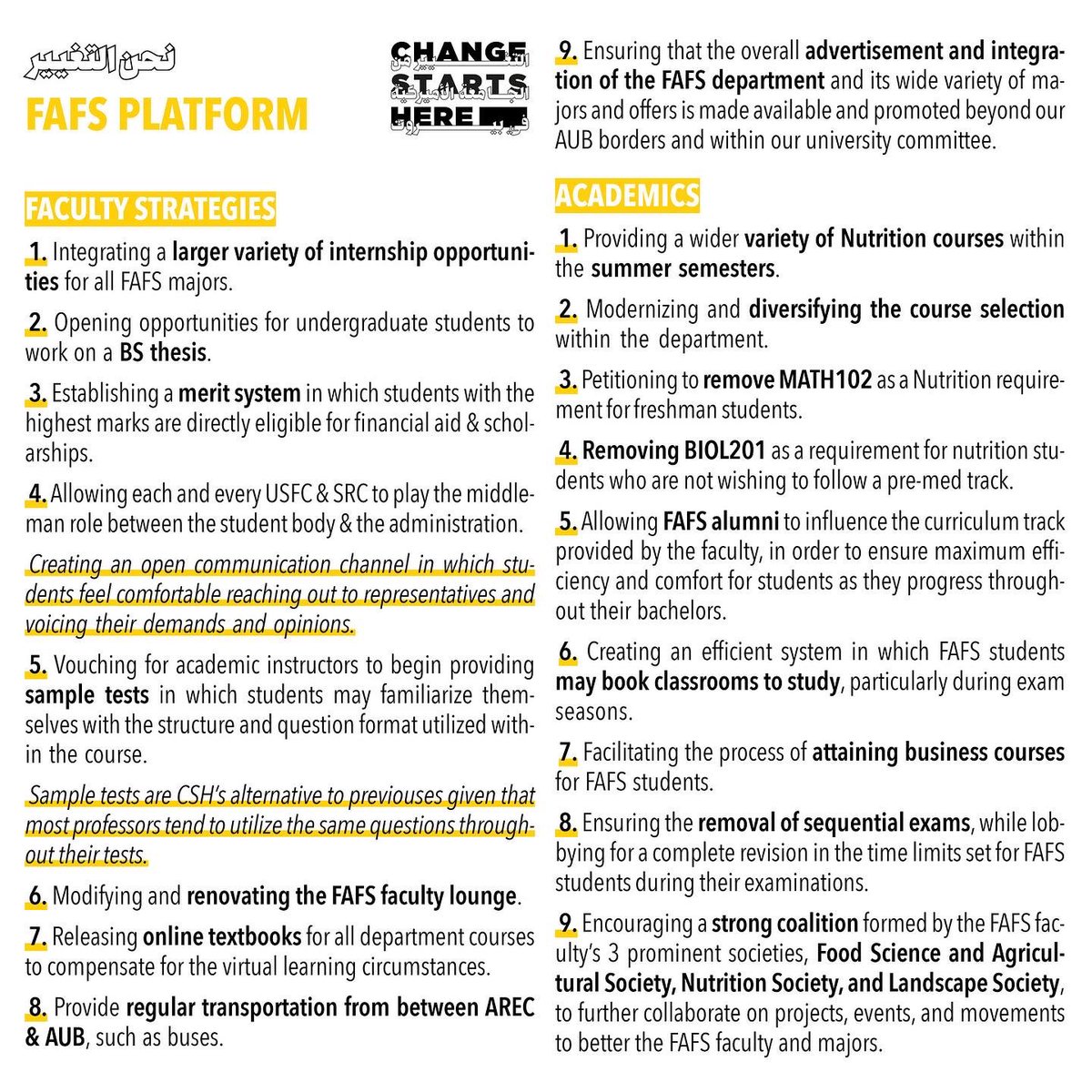 CSH_AUB's tweet photo. We'd like to present this year's FAFS platform and candidates. Swipe left for more ! #aubelections https://t.co/EiC2f1M0sl