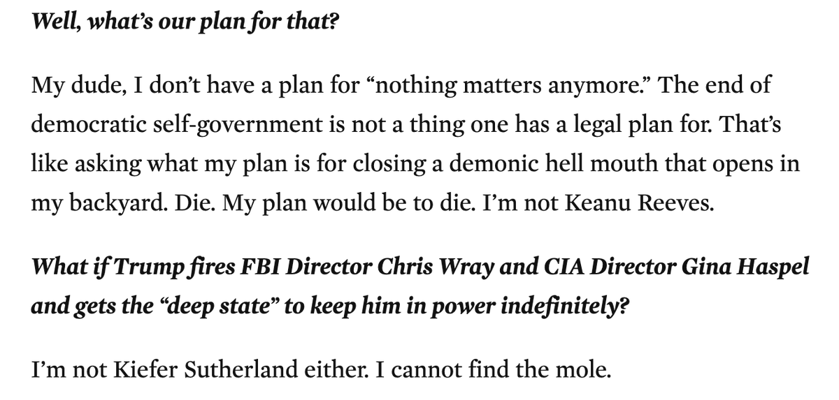 cjtenove's tweet photo. I'd like to nominate this column by @ElieNYC as a double-winner - #explainerjournalism and #blackhumor. A great piece assessing where things are at in terms of a legal democratic transition in the US, with a riveting/terrifying end.
https://t.co/sxWy2sbL6y https://t.co/xk97jqJ9L1