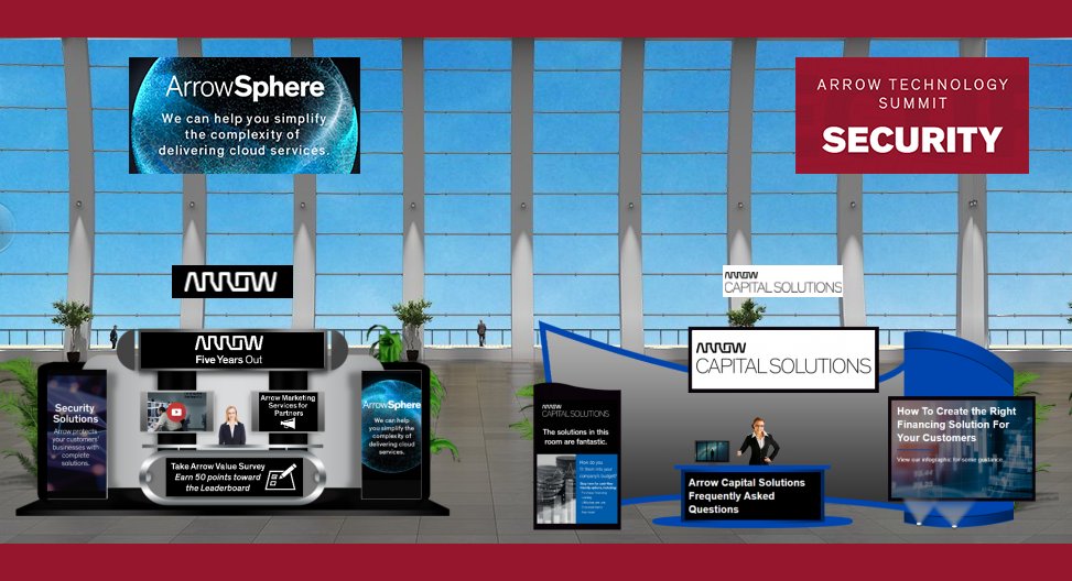 ArrowECS's tweet photo. The virtual exhibit hall is open at #ArrowTechSummit #security, come see us at the Arrow and #ArrowCapitalSolutions booths, and check out our sponsor booths before 4 p.m. MT! https://t.co/Qqe1oyNTAq https://t.co/KQ1bkQfUnZ