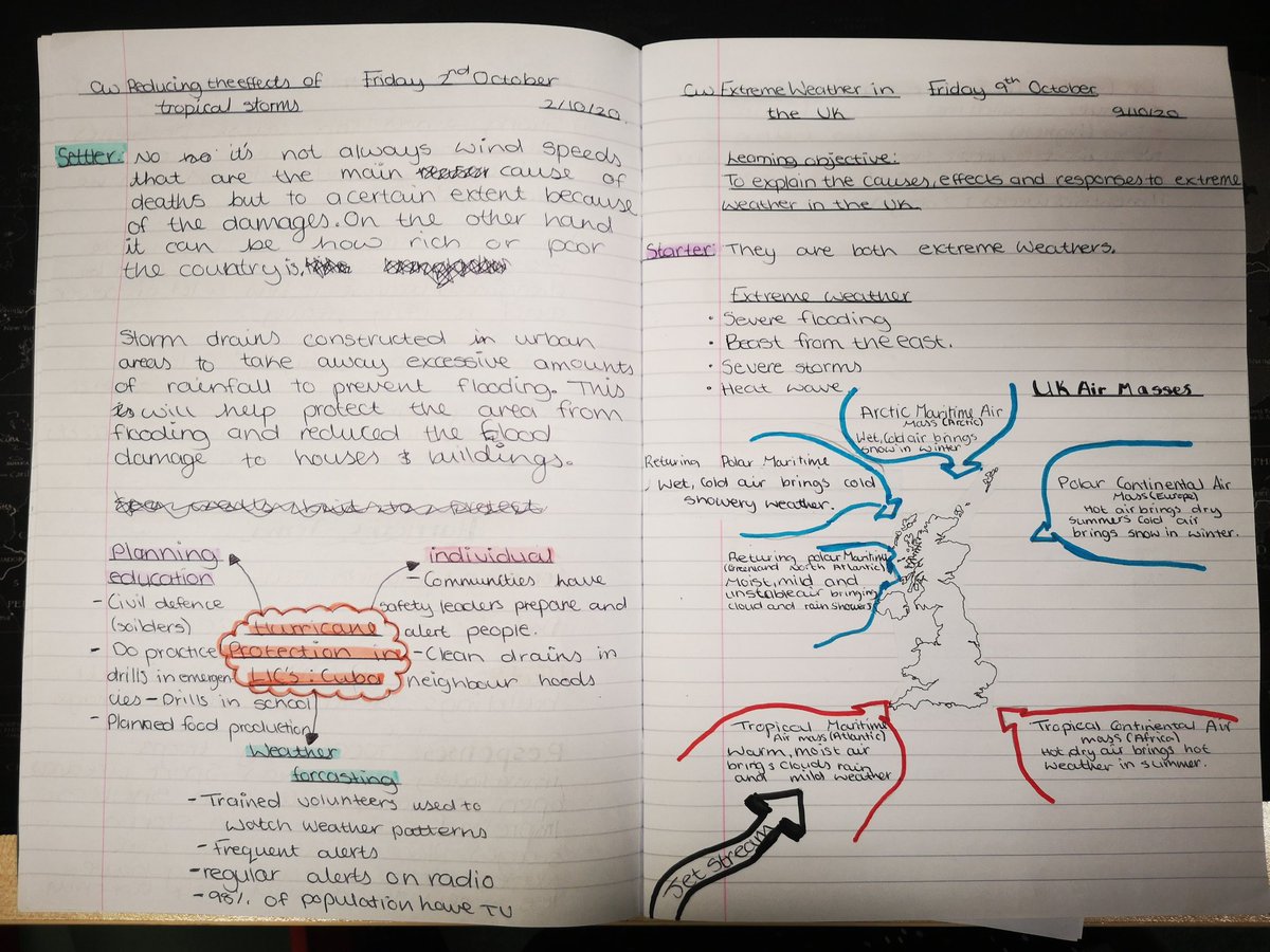 Geogra_bbie's tweet photo. It's so lovely to see so much pride in my year 10 books! 😍 I am so happy presentation standards are still so high, despite only marking assessments and work on paper! #aqaweather #prideinpresentation #geographybooks https://t.co/mJsbLw90fE