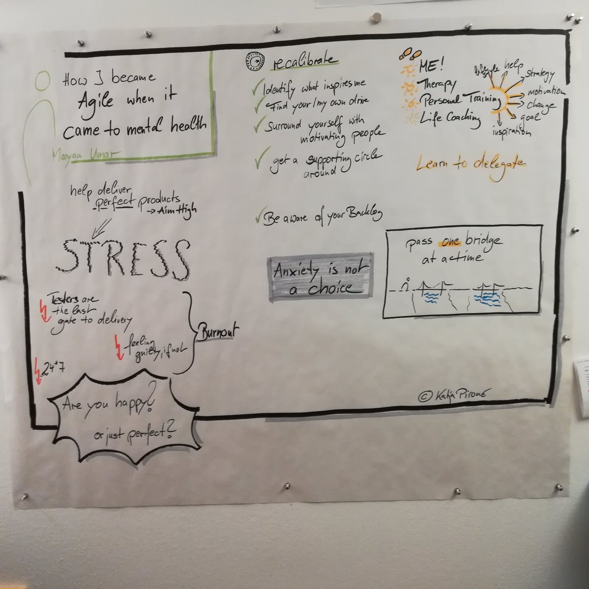 again a graphic recording coming right up - a great talk about agile principles and mental health from <a href="/maryamumar/">Maryam Umar</a>  #AgileTD #visualisierung #graphicrecording