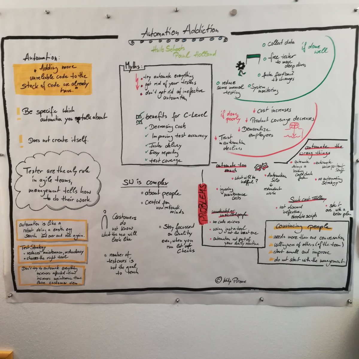 have a look to the next graphic recording in a row - a great keynote about automation addiction from @huibschoots   and @PaulHolland_TWN   #AgileTD #visualisierung #graphicrecording #testautomation
