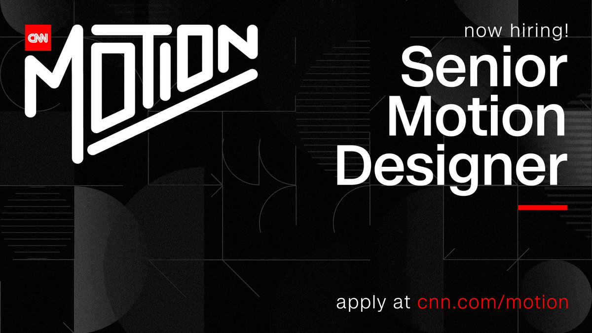 🚨Join us!🚨
We are looking for a Senior Motion Designer to join our global band of visual storytellers at CNN Digital.
Help us create award-winning experiences as a member of the world's most essential and engaging source of digital news. Learn more at cnn.com/motion.