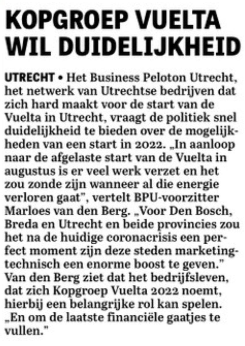 EricRoeske's tweet photo. Vanochtend in #Telegraaf_Utrecht 
'Kopgroep Vuelta wil duidelijkheid' https://t.co/IXDaknKFIR