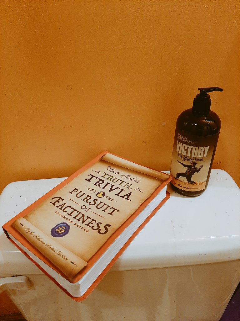 Two things that no bathroom should be without. Uncle John's Bathroom Reader and <a href="/DukeCannon/">Duke Cannon Supply Co.</a> hand soap. <a href="/PortablePress/">Portable Press</a>