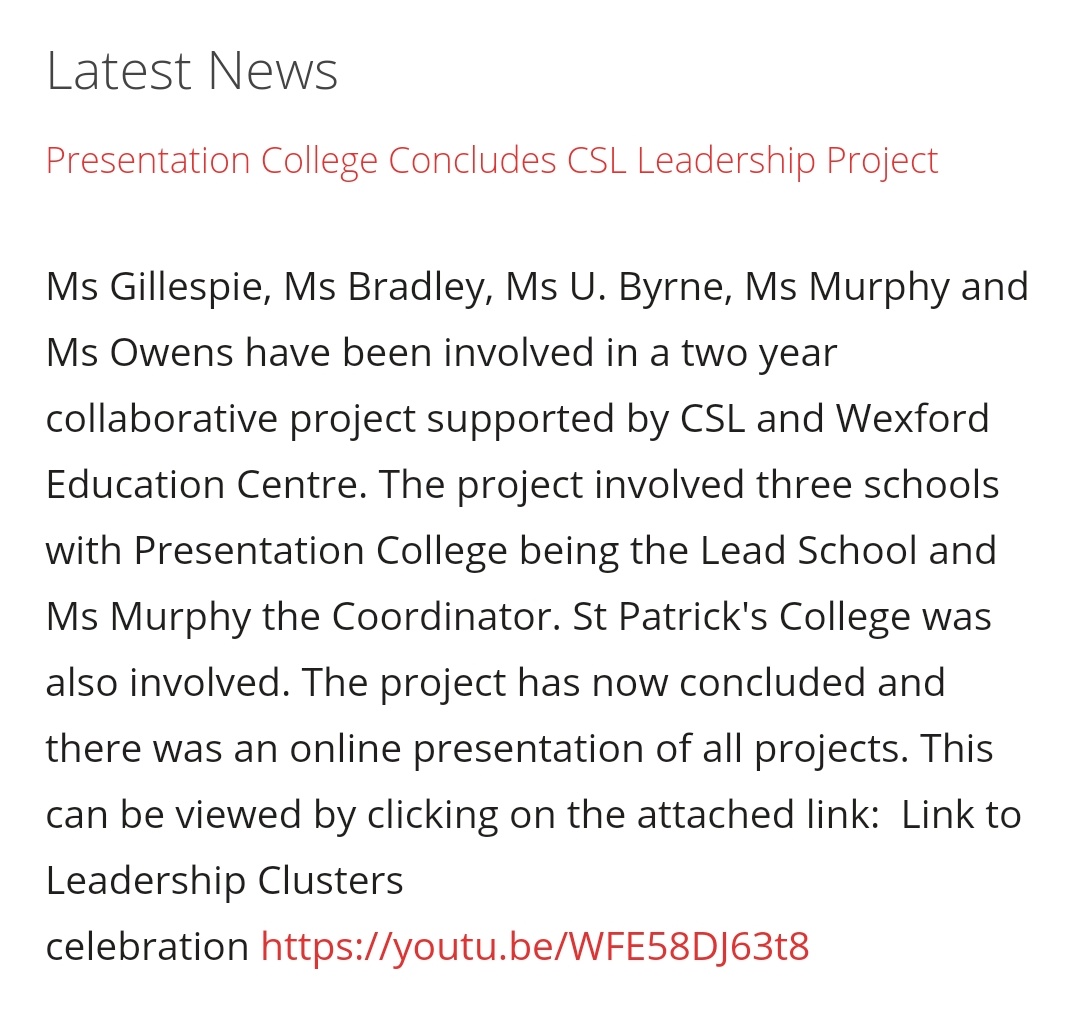Pres_Carlow's tweet photo. #Active_Learning 🥇 Ms Gillespie, Ms Bradley, Ms U. Byrne, Ms Murphy (coordinator) and Ms Owens from @Pres_Carlow were involved in a  Leadership Project with @tyndall_college, @ColaisteEoinH and @CarlowCollege supported by: @cslireland @WexfordEdCentre 🎬 
https://t.co/jTbT9rhyWO https://t.co/wuNQjvfKFS