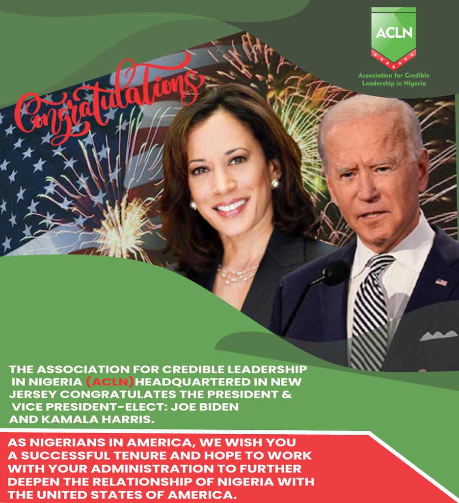 PRESS RELEASE TO CONGRATULATE <a href="/JoeBiden/">Joe Biden</a> and <a href="/KamalaHarris/">Kamala Harris</a> 

CONGRATULATIONS!!!  facebook.com/aclnglobal/pos…