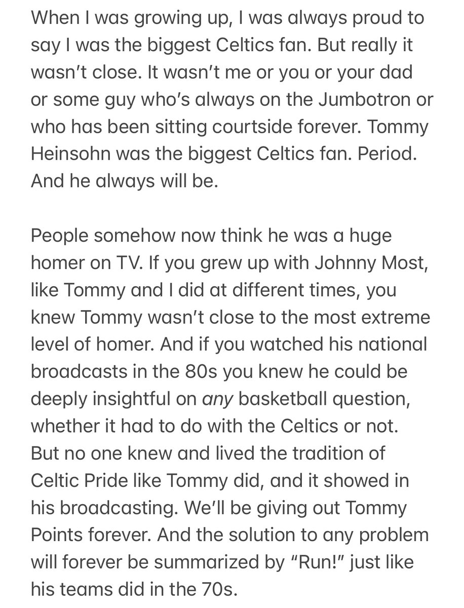 mikezarren's tweet photo. Growing up, I was always proud to say I was the biggest celtics fan. But really it wasn’t close. It wasn’t me, or you, or your dad, or some guy on the Jumbotron - it was Tommy Heinsohn. ... RIP Tommy 💔😔☘️ https://t.co/yCAb6ERwjo