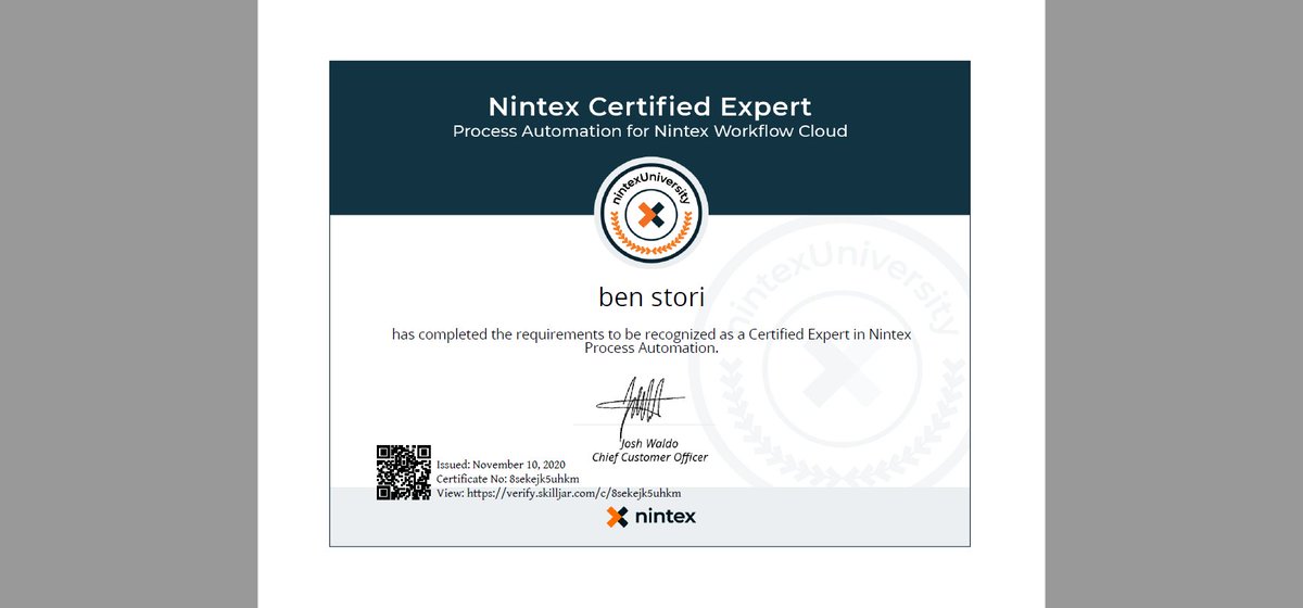 benstori's tweet photo. just passed the new and improved @Nintex #workflow #Cloud Expert Exam #ProcessExpert https://t.co/9L9ZZHFrxB