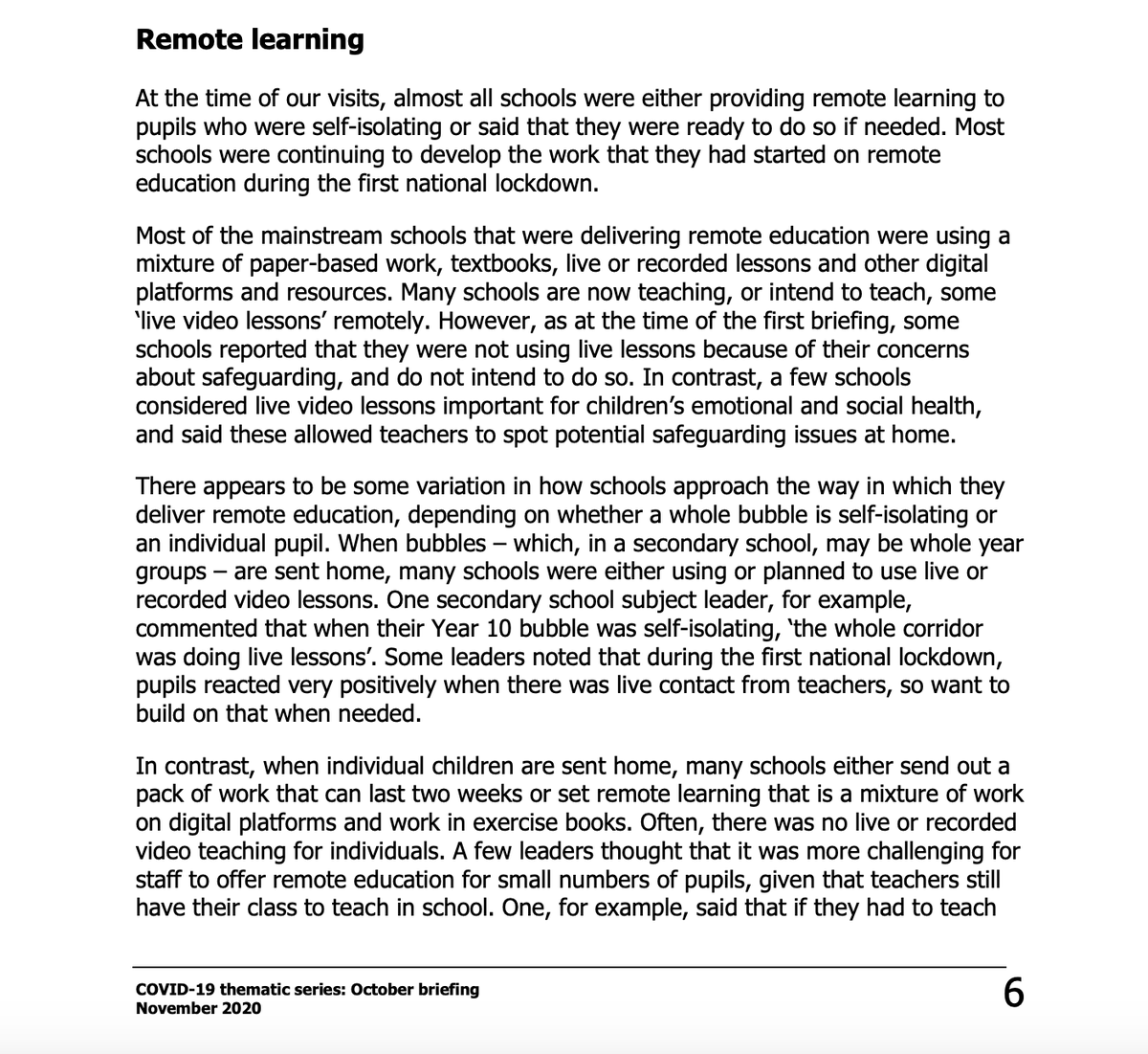 An area for contention?Ofsted's ability to evaluate  #remoteLearning with some media outlets/MPs speculating that it should be inspected & graded."Some schools reported that they were not using live lessons because of their concerns about  #safeguarding, and do not intend to."
