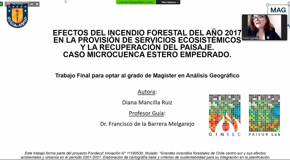 fdelabarrera's tweet photo. Felicitaciones a @dianamancillaru! Hoy titulada del Magíster en Análisis Geográfico @PostgradosFaug @udeconcepcion con un trabajo sobre evaluación de la recuperación de un paisaje afectado por el incendio del 2017, en Empedrado (Región del Maule).
#GINSEC #PAISURLab @IALE_Chile https://t.co/9qRTMN6k5U