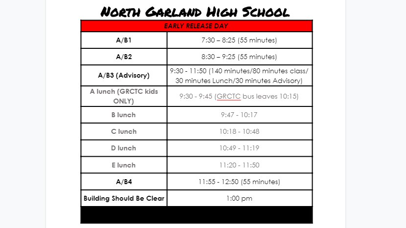 Don't forget that tomorrow is Early Release! Please make plans to pick up your students on time!