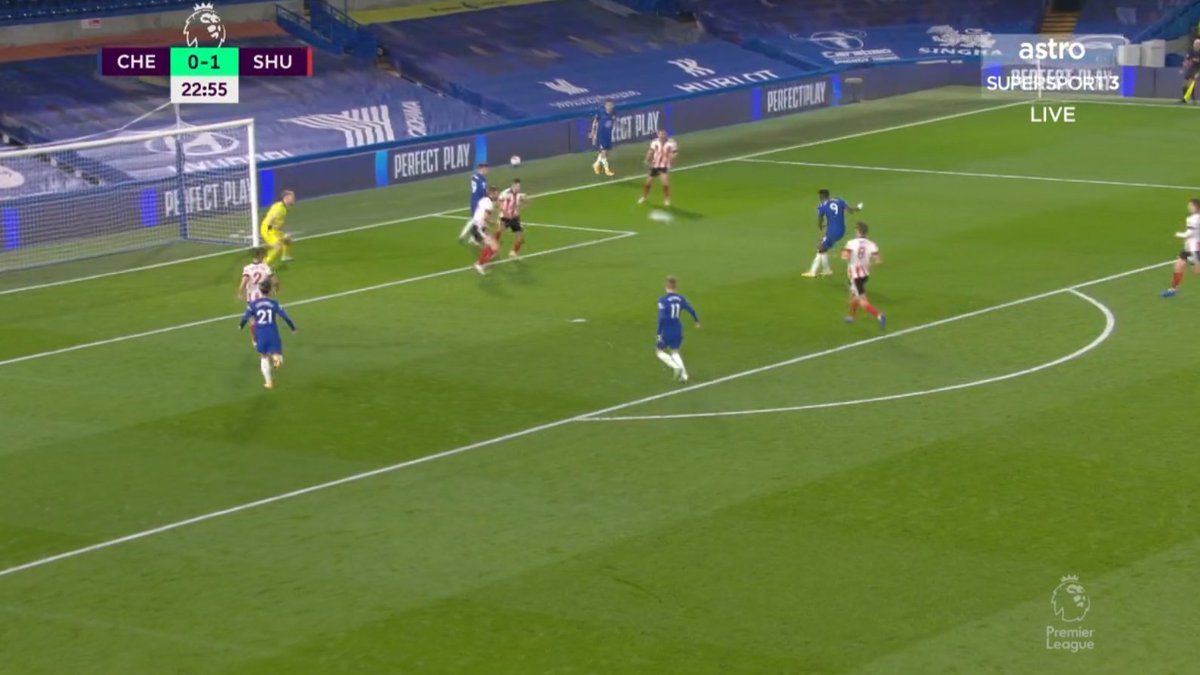 Exactly what happened for Tammy's goal. Reece enters the midfield, Ziyech goes wide and they link up and Kova makes a 3rd man run in behind Sheffields defence, fed by Ziyech and squares it back for Tammy who makes a smart check back to score the cutback