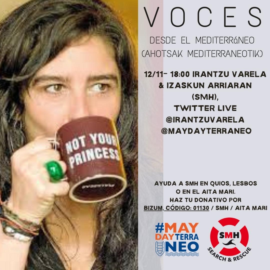 maydayterraneo's tweet photo. El jueves sesión doble #VocesDesdeElMediterráneo #ahotsakMediterraneotik

18h, Twitter, @IrantzuVarela e Izaskun, coordinadora médica del #AitaMari.

20h, Instagram, @mikelayestaran e Iñigo Mijangos, presidente de @smhumanitario y oficial del #AitaMari.

#FlotaCivil #solidaridad https://t.co/S3XE95B2eB