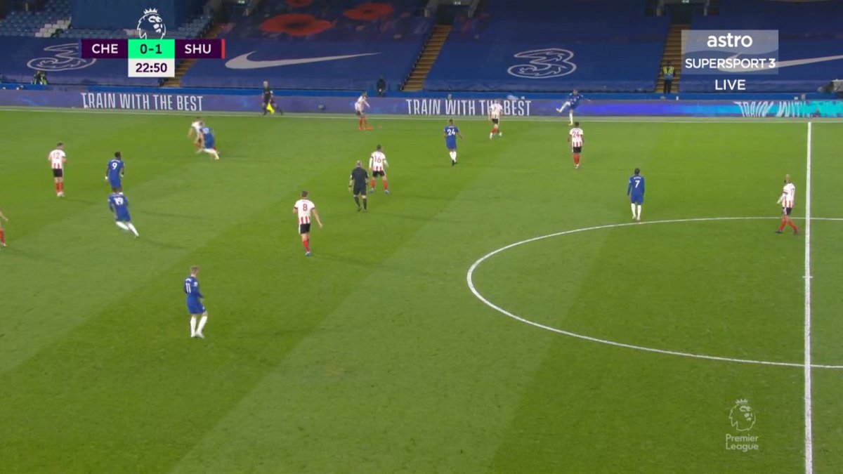 Exactly what happened for Tammy's goal. Reece enters the midfield, Ziyech goes wide and they link up and Kova makes a 3rd man run in behind Sheffields defence, fed by Ziyech and squares it back for Tammy who makes a smart check back to score the cutback