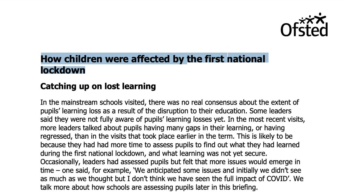 How children were affected by the first national lockdown?Too early to tell...However, pupils were happy to be back!"There was a general sense that they appreciate school and each other more."Some  #MentalHealth disclaimers...