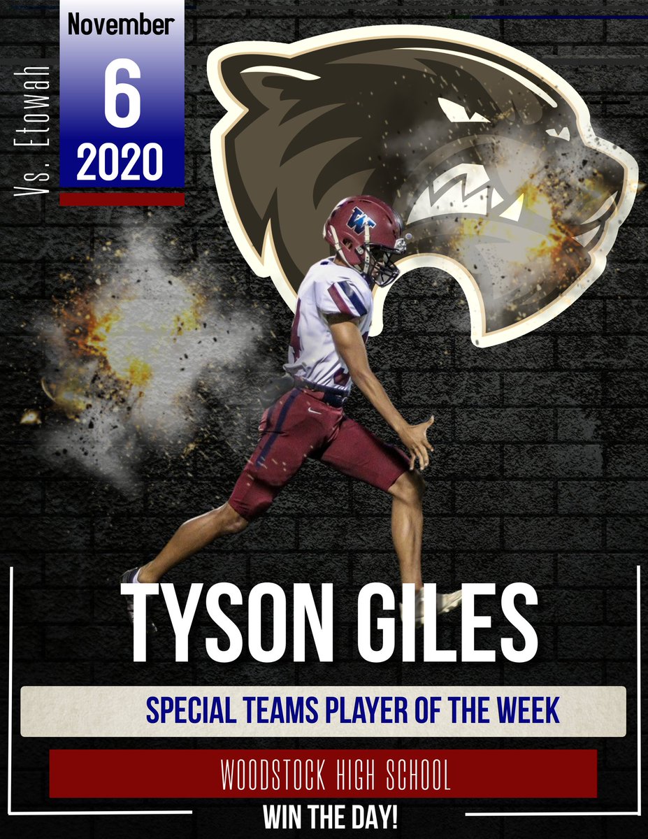 WoodstockFtball's tweet photo. Congrats to our special teams players of the week! @RyanComeau7 @tysonngiles Special teams played a big part in the WIN on Friday night. #EARNed https://t.co/TUSDl7ZTQF