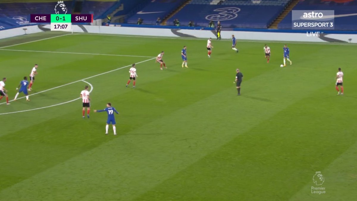 an example of that we see Ziyech attempting his trademark far post cross to Werner and we see Chilwell already just behind him(he is asked a lot to make those runs arriving at the back post by Lampard and the coaching staff)