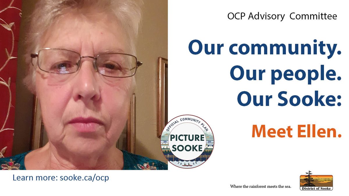 SookeCa's tweet photo. Meet Ellen, a #PictureSooke OCP Advisory Committee member, member of #Sooke Board of Variance since its foundation in the early ’00s; former president of the Sooke Fall Fair... learn more about Ellen & get to know all OCP advisory committee members here: https://t.co/haTE9J8RMl https://t.co/lGWCUagqQ0