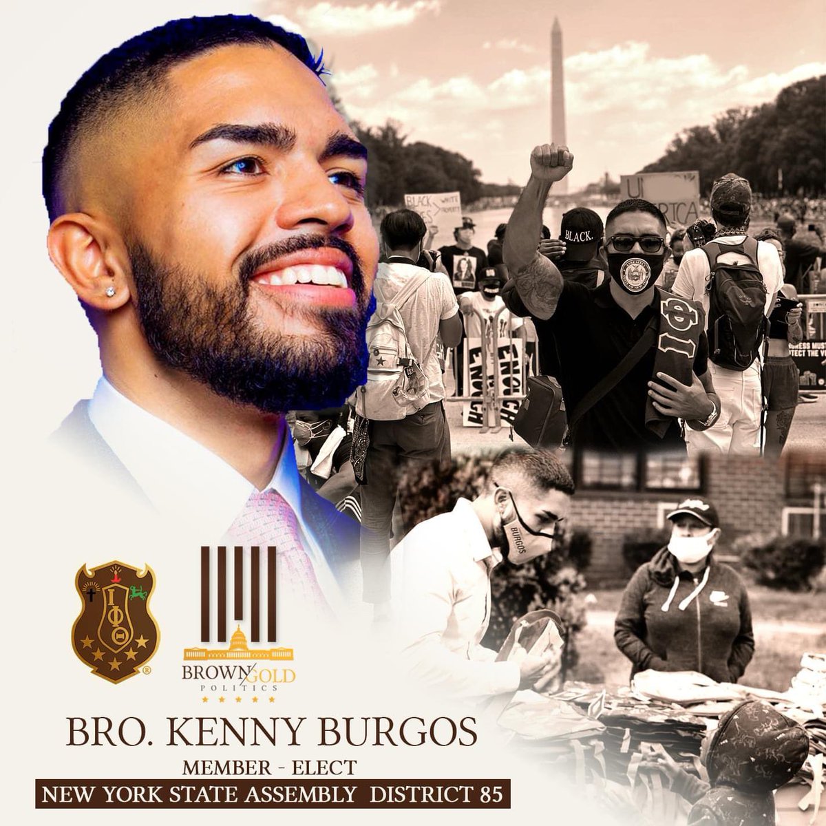 UAlbany_FSL's tweet photo. We would like to Congratulate🥳 Kenny Burgos, UAlbany Alum and a brother of Iota Phi Theta Fraternity, Inc., on officially winning the election 🗳 for the 85th Assembly District in New York State👏🏾. 
#85AD
#iotaphitheta https://t.co/kNpNypzhx9