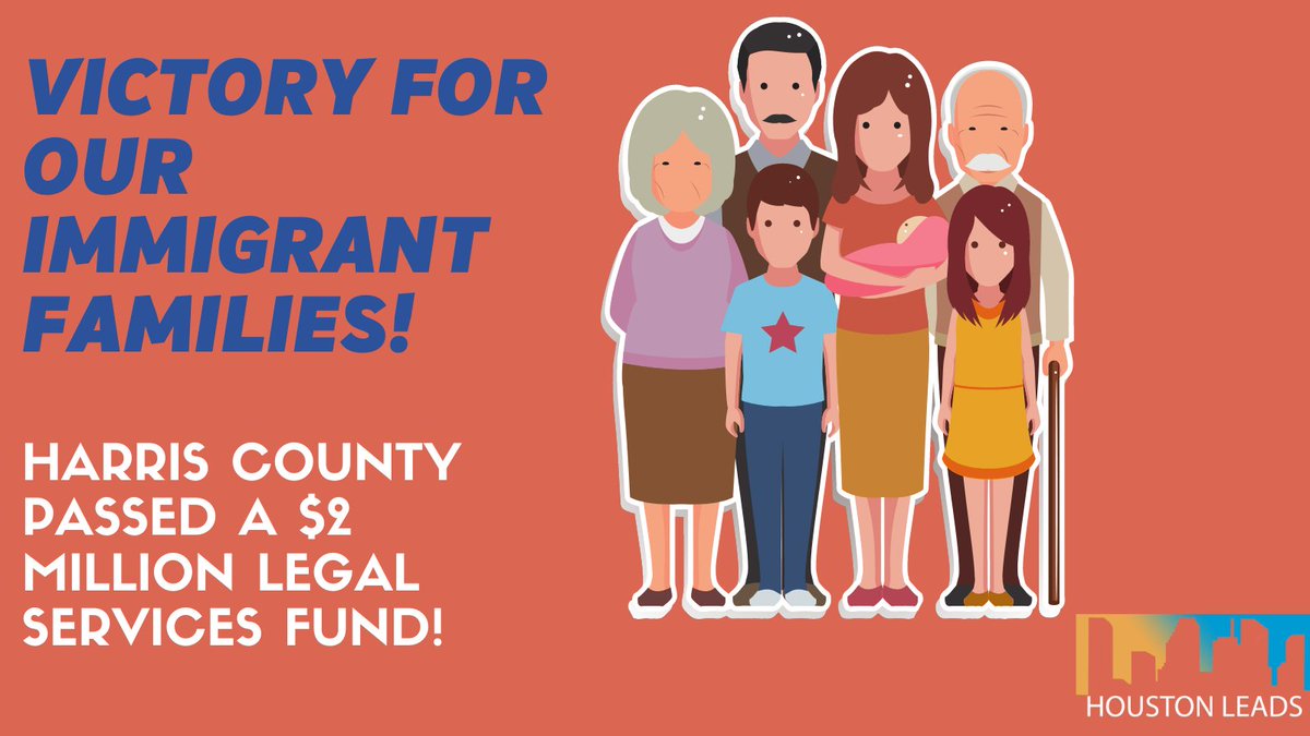 MiFamiliaVota's tweet photo. Houston Leads has advocated for an immigrant legal defense fund since 2018. Today, we celebrate a huge - $2M - victory! Thank you @LinaHidalgoTX @RodneyEllis @AdrianGarciaHTX for listening to impacted communities and demonstrating your commitment every Houstonian! #RepresentHTX https://t.co/E4EaE32JZv