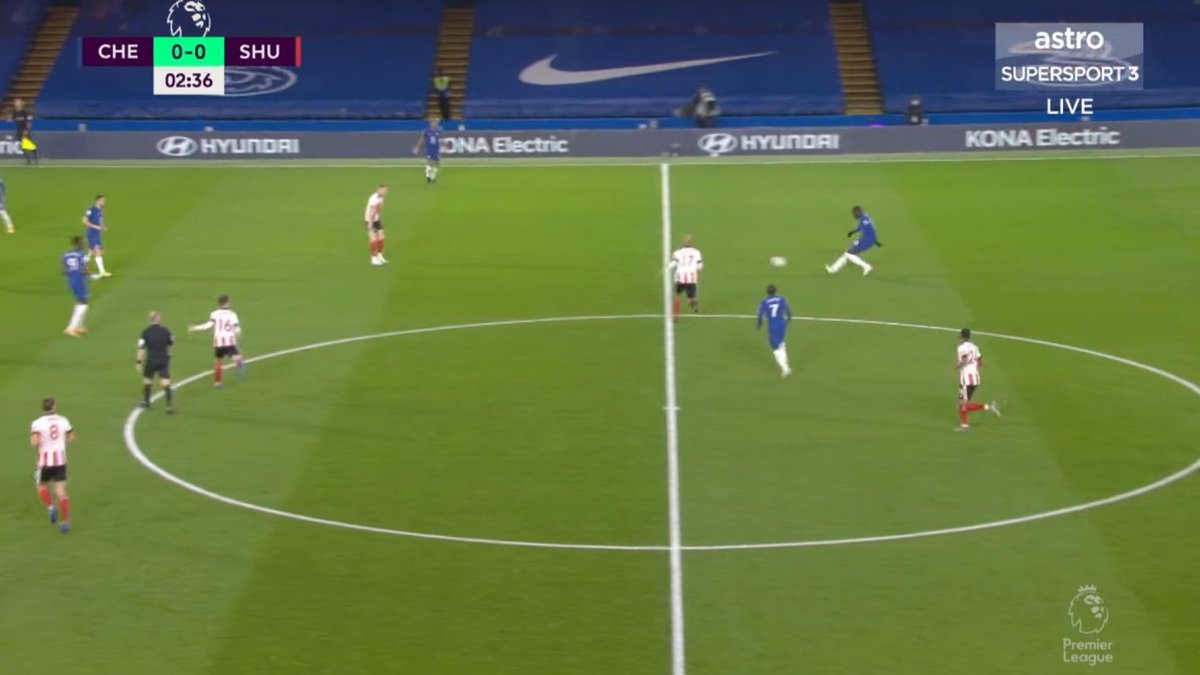 As we see here, the fantastic vertical ball from Zouma and Tammy links up well with Kova and Kova knows where Mount is and they link up well too.