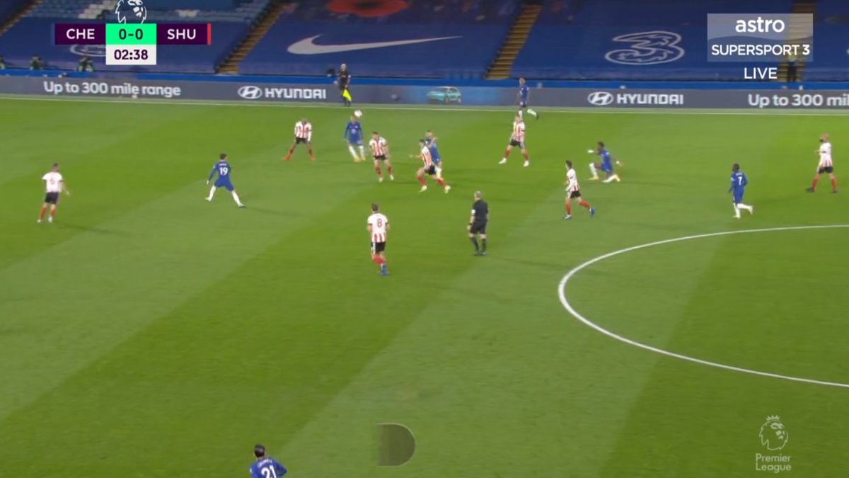 As we see here, the fantastic vertical ball from Zouma and Tammy links up well with Kova and Kova knows where Mount is and they link up well too.