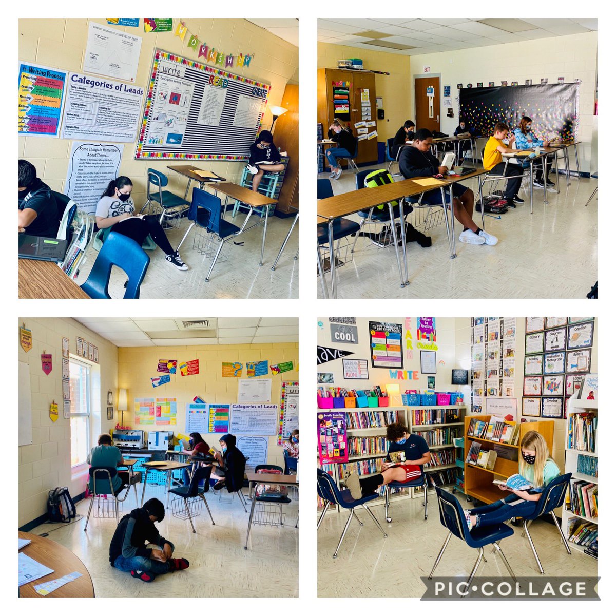 RaedeneAveritt's tweet photo. Who says kids don’t ❤️ to read? They got their new novels for their book clubs & gave them some time to jump right in! We can’t wait to share our books on #virtualFridays in google meet breakouts! #bookclubs #independentreading #choicebooks #elateacher #nmbmchiefs #hcsmsela https://t.co/nT92MFpf6i