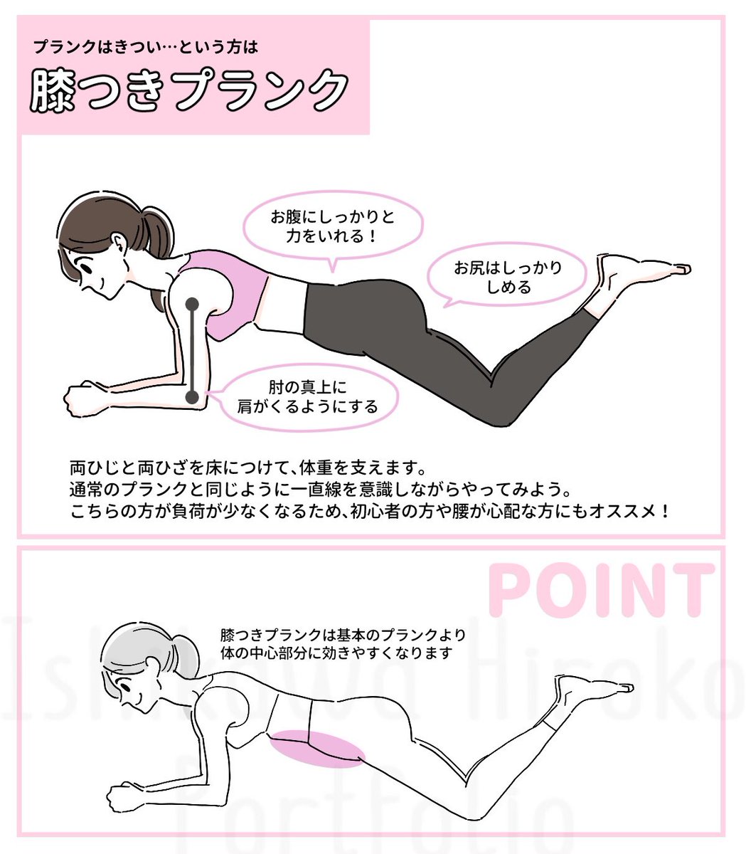 おはようございます!寒い!!!

姿勢改善にめちゃくちゃイイのがプランク。体幹をきたえるのでお腹まわりがコルセットを巻いたようにしっかりして姿勢を正しても疲れにくくなります。
しんどい人はヒザをついた状態でもOK!まずは30秒からはじめてみてね〜 