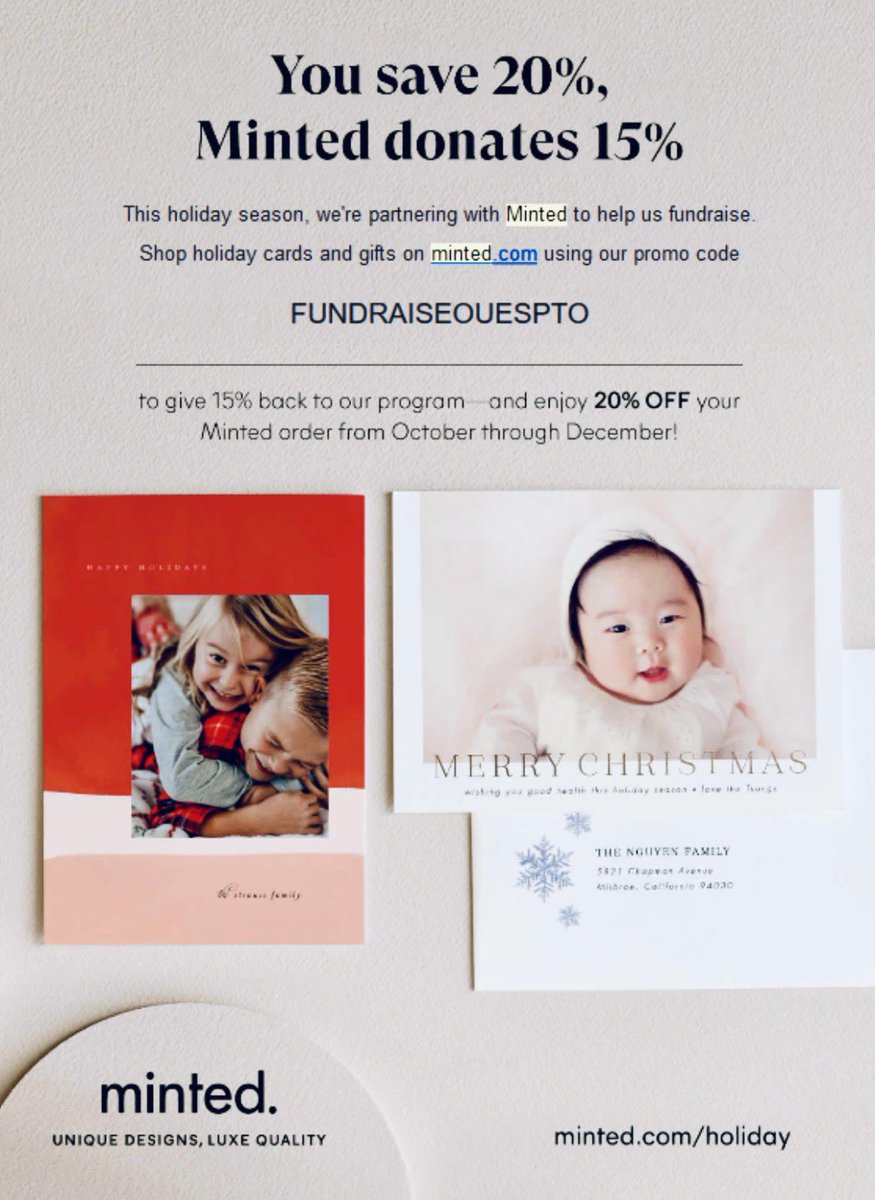 ⭐️ It’s holiday card season! Order from minted.com and enjoy 20% off your order and 15% goes back to OUES! We so appreciate the support 🙌🏻