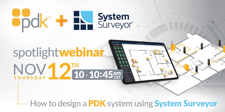 ProdataKey's tweet photo. REGISTER NOW for the Nov 12th spotlight webinar featuring an interactive discussion highlighting @ProdataKey &amp; @SystemSurveyor. https://t.co/IzdStMnoPk

#pdk #prodatakey #pdkio #accesscontrol #mobileaccesscontrol #cloudaccesscontrol #systemsurveyor #sytemdesign #sitesurvey https://t.co/7N8DXqThLH