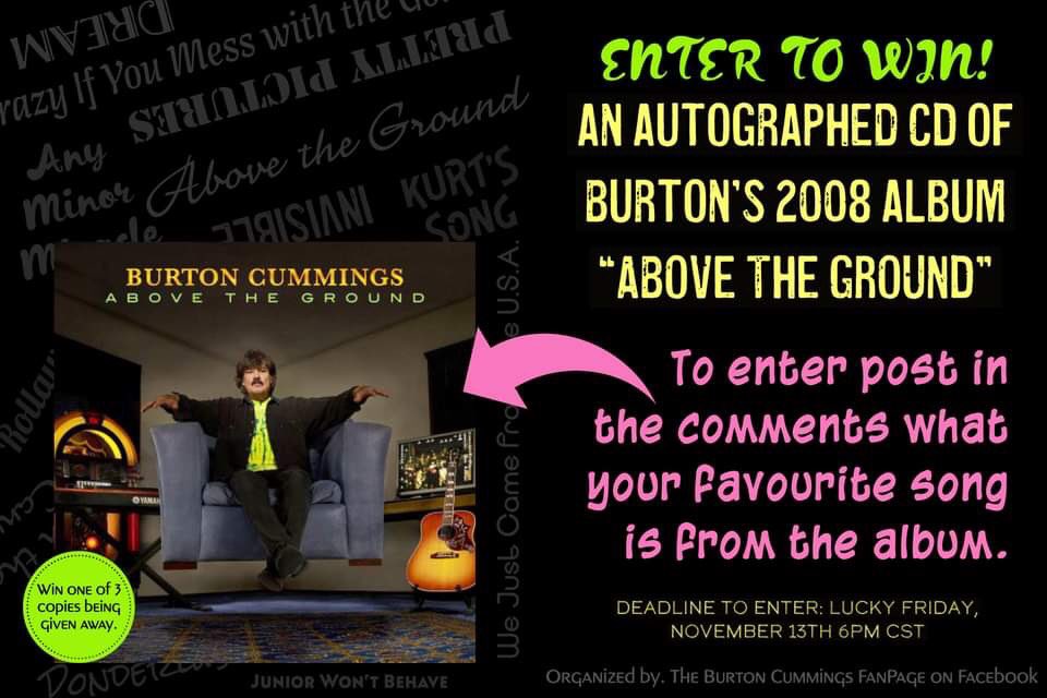 burtoncummings's tweet photo. #entertowin #autographedmerch Deadline to enter: Lucky Friday, November 13th @ 6pm CST | To see the list of songs and listen π https://t.co/gJcCU8mokl https://t.co/2dCZJn2sCY