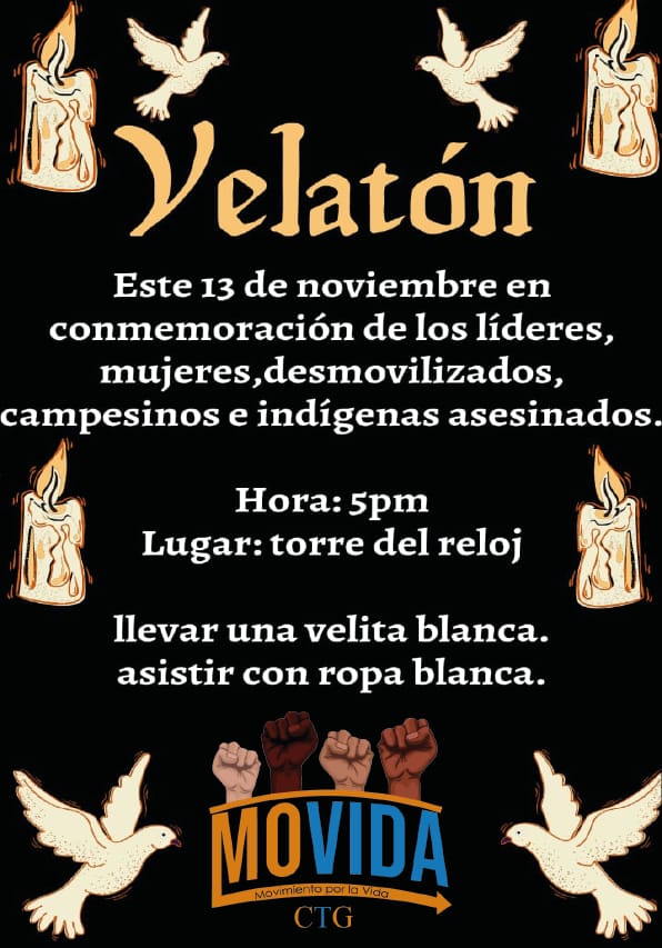 MovidaCtg's tweet photo. Cordialmente invitados a la velatón en conmemoración de los líderes, mujeres, desmovilizados, campesinos e indígenas asesinados. #Cartagena #MoVidaCol #MoVidaCtg @MoVidaCol https://t.co/i7IJeq7Ewl
