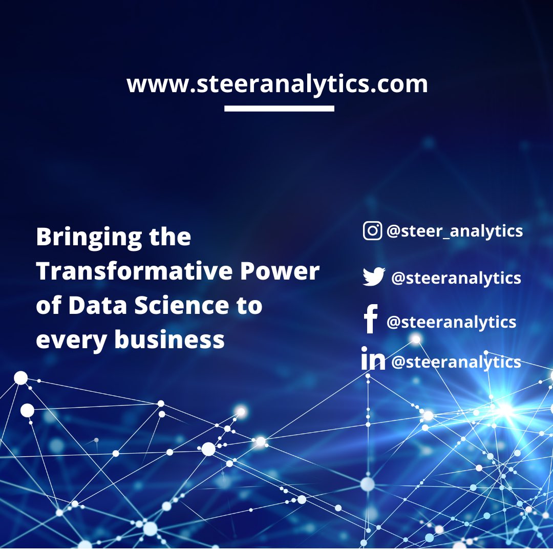 Welcome to Steer Analytics.

We are on a mission to help businesses unlock value from data. Visit our website steeranalytics.com for more information about the services we offer.

#teamsteer #steeranalytics #data #datascience #machinelearning #bigdata #artificialintelligence