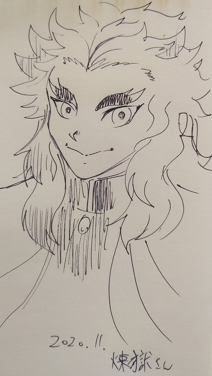 これは鬼滅の刃好きな子どもに好評だった煉獄さんと禰豆子。ペン一発描き 