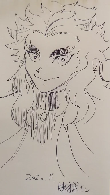 これは鬼滅の刃好きな子どもに好評だった煉獄さんと禰豆子。ペン一発描き 