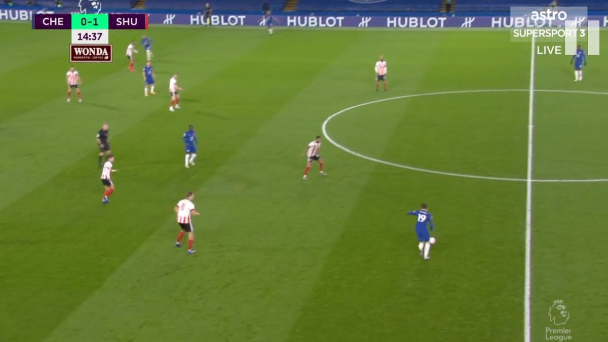 Mount who acts as the more industrious 8 drops deep to collect the ball and also switch play as fast as he possibly can if there is space. Ziyech usually creates space for Reece to receive it by dragging the left back inwards