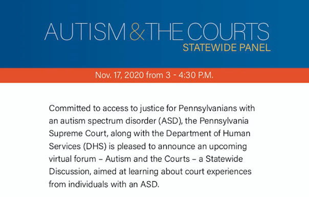 PACourts's tweet photo. Join us and @PAHumanServices next week for our virtual kick-off roundtable on #AutismAwarenessInTheCourts 

@ASERT_PAautism @PhillyAutism @PACEC_DADD @AutismHopePA @BerksAutism @AutismSociety @autismspeaks @autismofpa @Aut2knowpgh @ASAPhilly 

Info &amp; registration details below⬇️ https://t.co/R3DyUQMH2G
