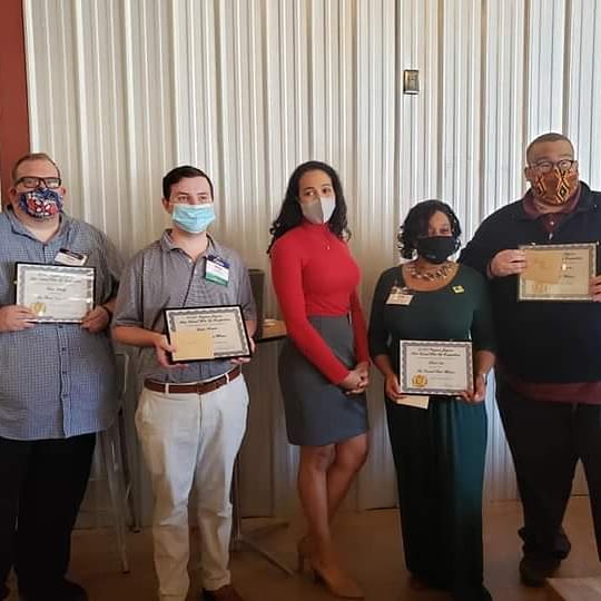 Individual Development VP Alex organized a write-up competition and announced the winners at our fall state meeting. From L-R: 3rd place winners, Sean and Evan; ID VP Alex; 2nd place winner, Eboni; and 1st place winner, Cameron. Congratulations! #VAJC2020 #VisualizeThenRealize