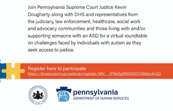 PACourts's tweet photo. Join us and @PAHumanServices next week for our virtual kick-off roundtable on #AutismAwarenessInTheCourts 

@ASERT_PAautism @PhillyAutism @PACEC_DADD @AutismHopePA @BerksAutism @AutismSociety @autismspeaks @autismofpa @Aut2knowpgh @ASAPhilly 

Info &amp; registration details below⬇️ https://t.co/R3DyUQMH2G