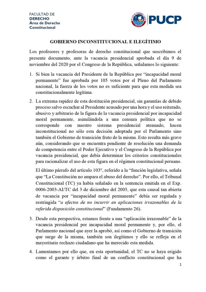 bearamirezh's tweet photo. Se estudia Derecho para marcar posición frente a lo que se considera injusto. Comparto el pronunciamiento del Área de derecho constitucional de @DerechoPUCP  ⚖️🇵🇪

@MDavidLovaton @Pedrograndezc @idehpucp @LPderecho_ @laleype https://t.co/ZgRQefzY3e