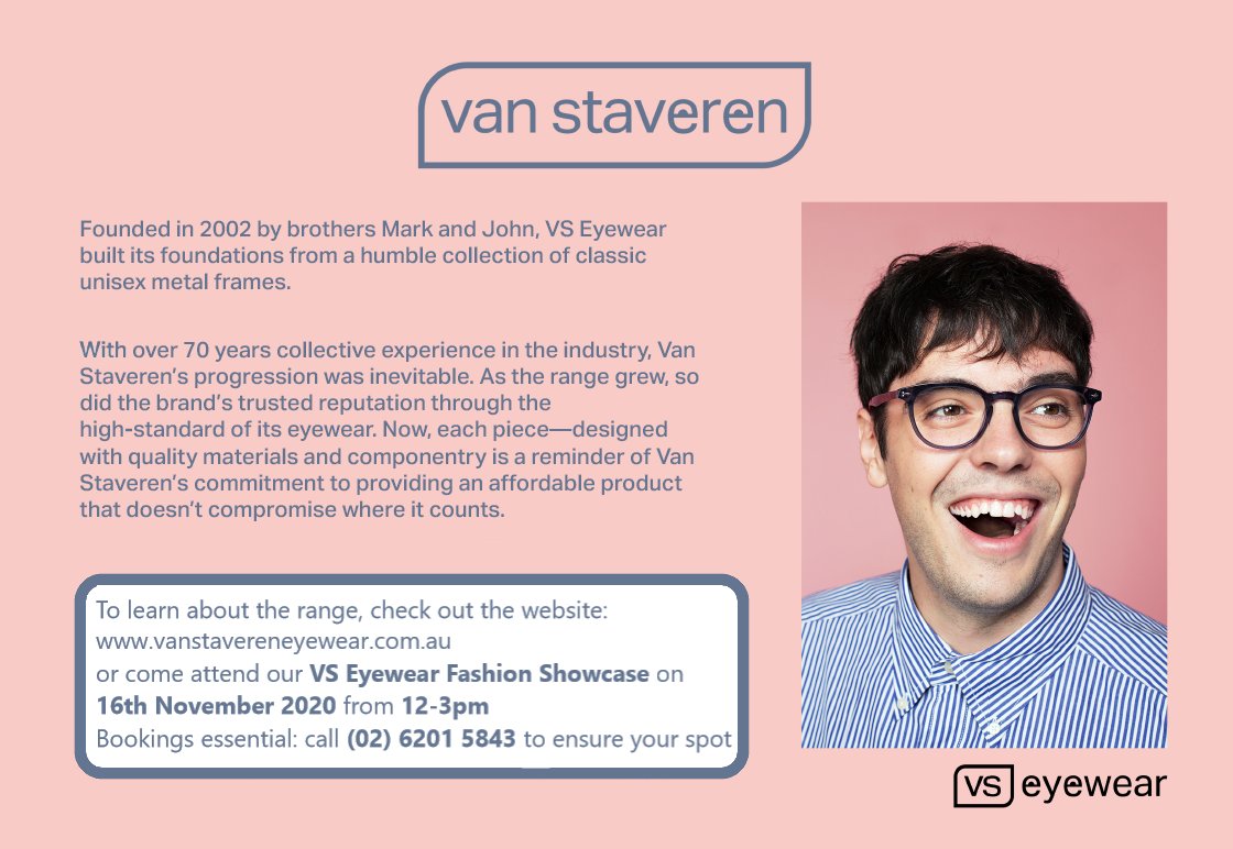 Did you know our supplier, van staveren eyewear established as a small family business in Melbourne? 

If you haven't booked for VS frame showcase on the 16th, don't forget to book in!
