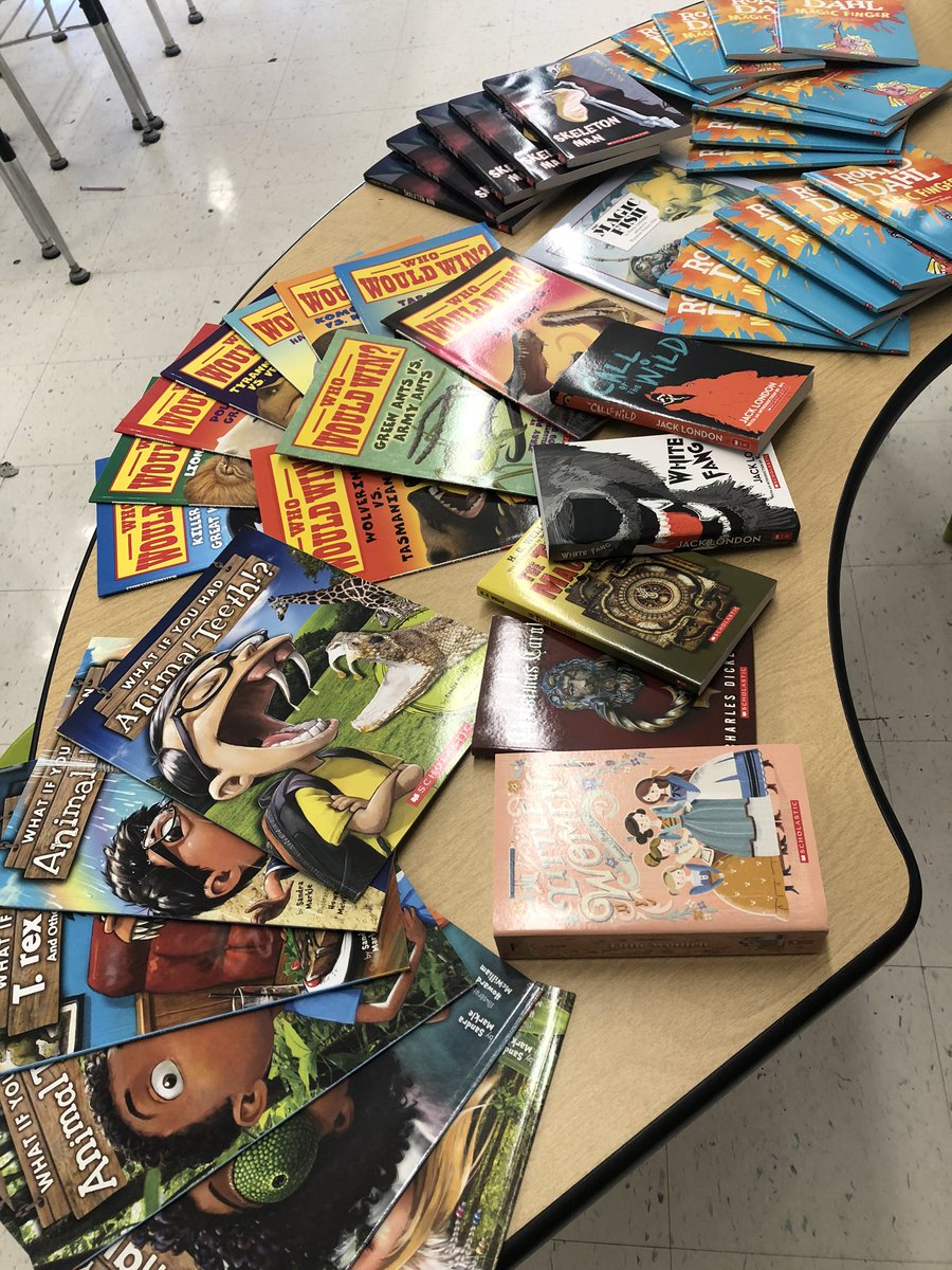 MrsMaqdonald's tweet photo. Our 1st round of books have arrived! Thank you James Patterson♥️”Picture books, novels and classics, oh my!”#Pattersonpledge https://t.co/OnejE8PZR2