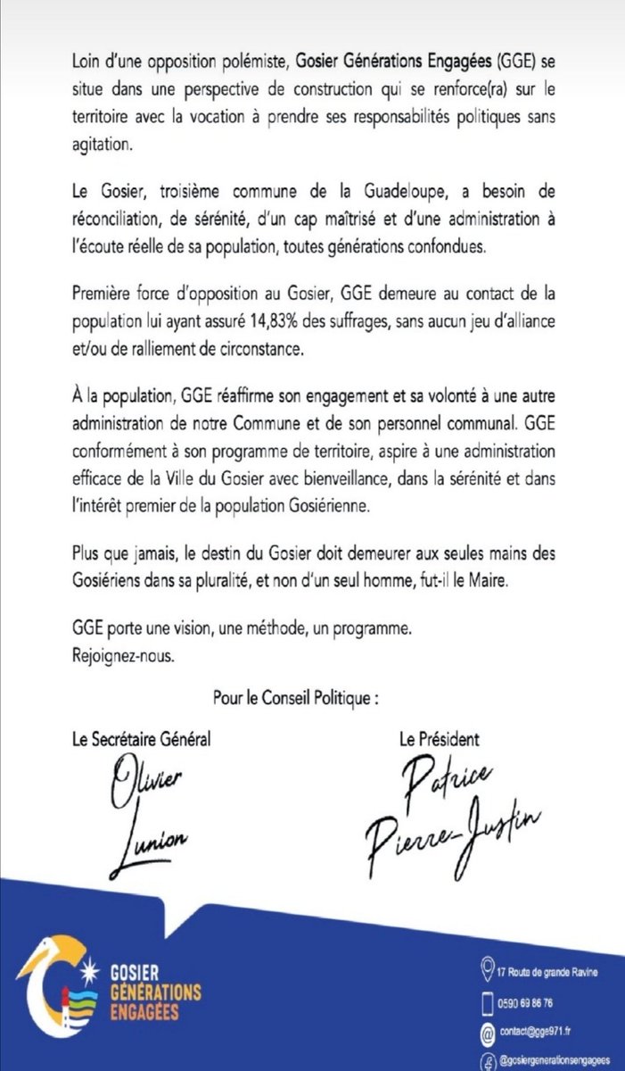 Lettre adressée à la population du #Gosier