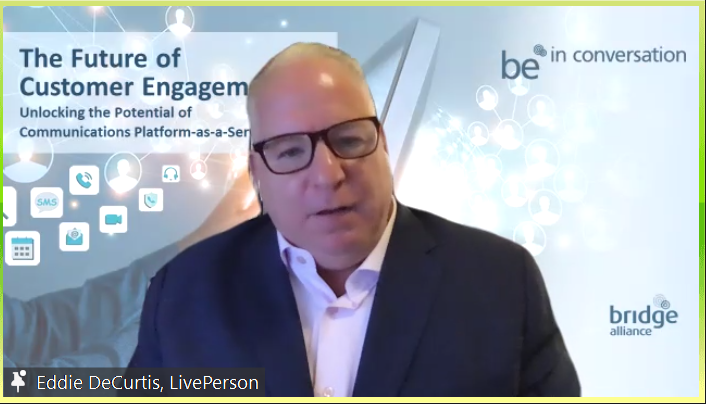 alliance_bridge's tweet photo. "Digital transformation means to communicate with the channel of the consumer's choice and that is through intent-based #AI" - @edecurtis, @LivePerson #beinconversation #bridgeecosystem https://t.co/trgLBTrzxE